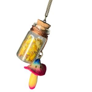 New Flower Bottle of Petals Mushroom Necklace Boutique Handcrafted Boho